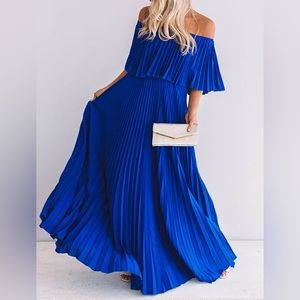 Royal blue pleated maxi dress